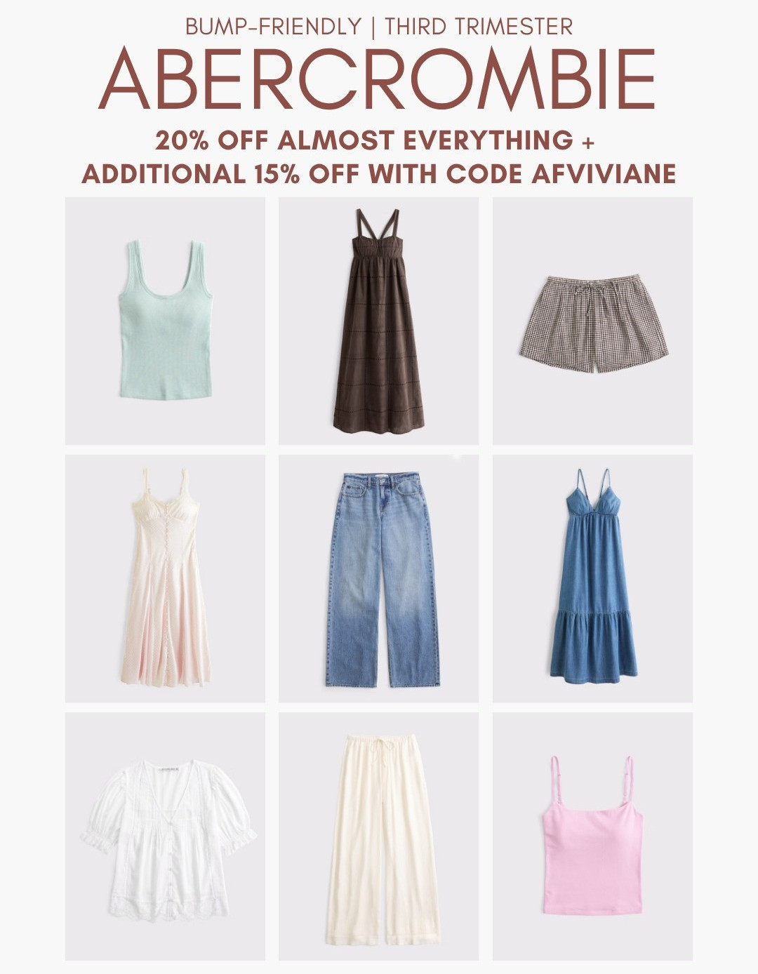 [7/16/26] Abercrombie Sale-Bump Friendly! *Use code AFVIVIANE to get an additional 15% off almost everything in stores and online at checkout from July 16, 2026 to July 20, 2026 in US/CA. Exclusions apply. See details online.

#LTKootd #LTKSaleAlert #LTKBump