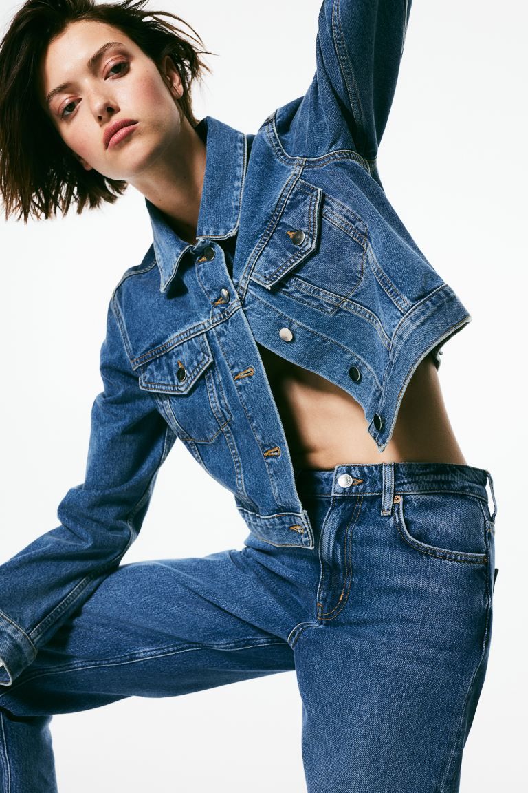 Cropped denim jacket - Long sleeve - Cropped - Denim blue - Ladies | H&M GB | H&M (UK, MY, IN, SG, PH, TW, HK)