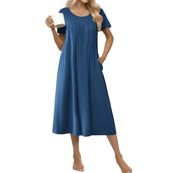 Ekouaer Cotton Nightgowns for Women with Pockets Midi Night Gowns for Sleeping Plus Size House Dr... | Walmart (US)