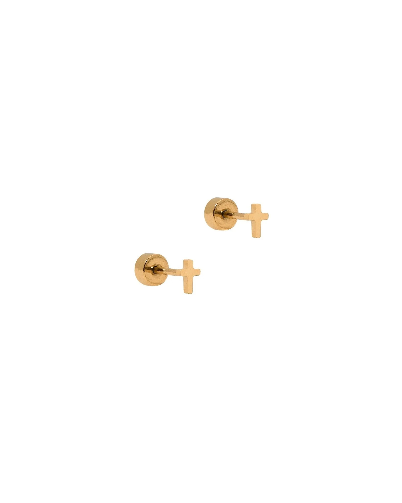 Screwback Stud Earrings - Micro Cross Gold | LINNY CO LLC