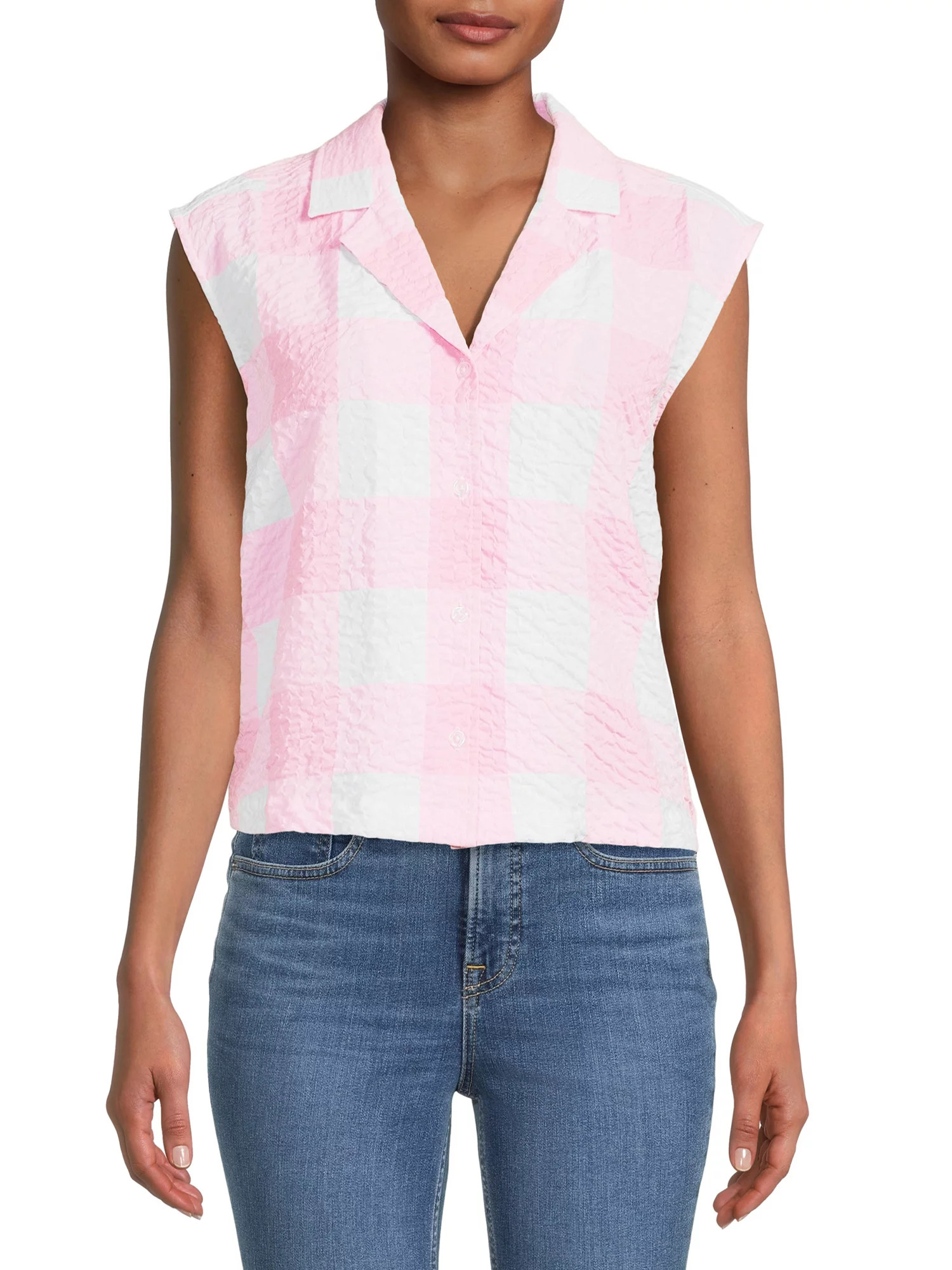 Time and Tru Women's Button Down Gingham Top | Walmart (US)