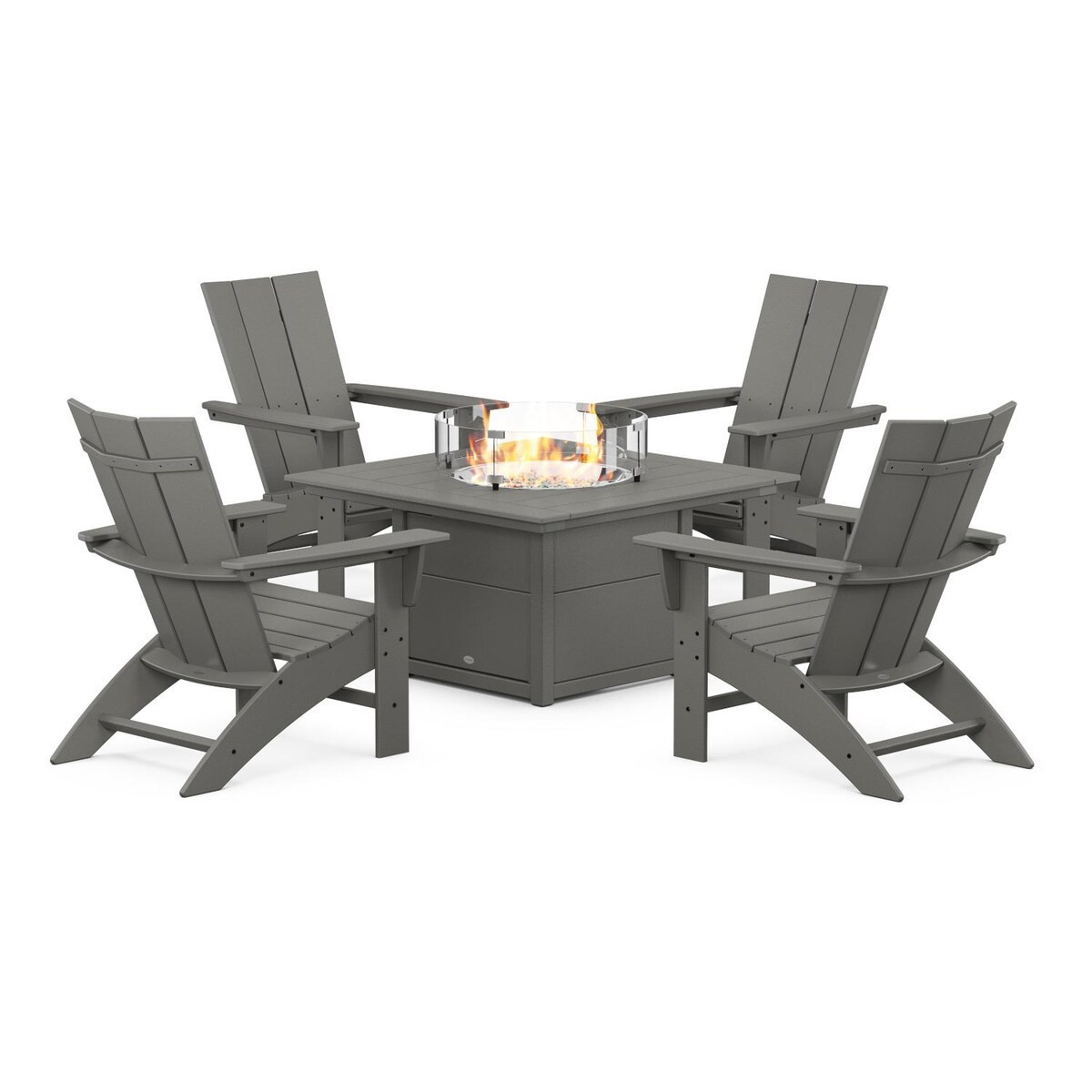 POLYWOOD Modern Adirondack 5 Pc Recycled Plastic Fire Pit Seating Set w/ Curveback Chairs in Slate Gray by - PWS412-1-GY | BBQ Guys