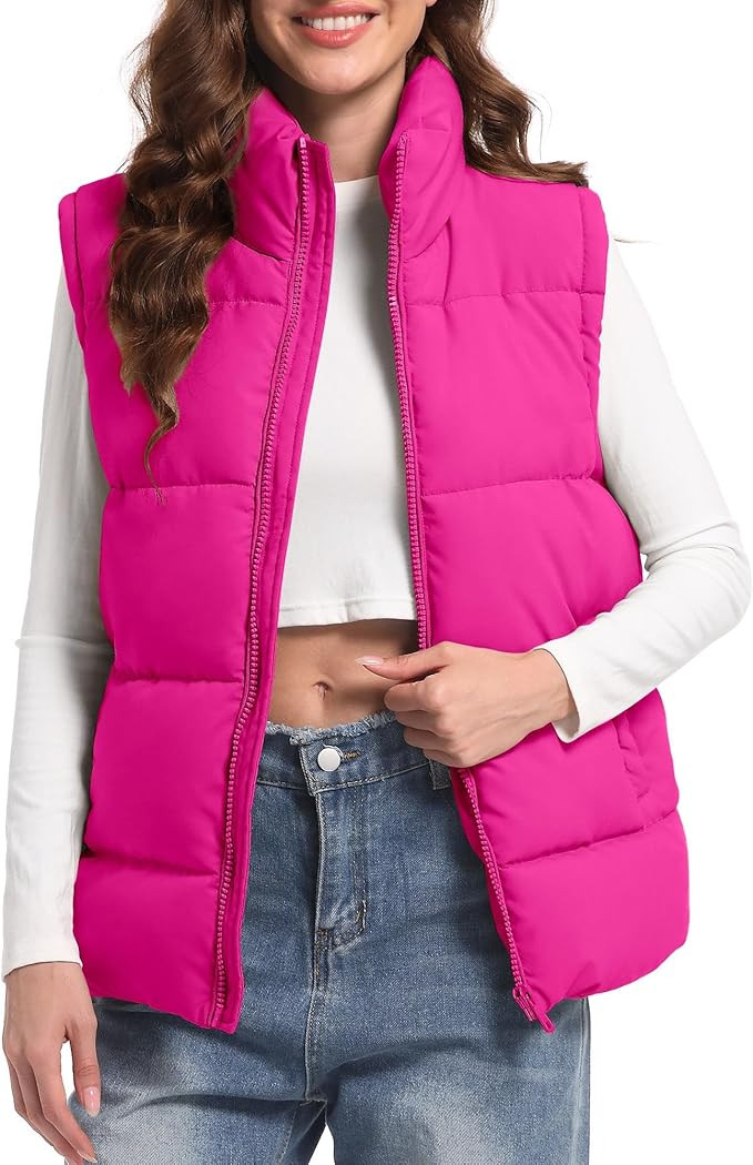 WHN Women's Puffer Vest Outerwear Lightweight Winter Warm Zip Up Stand Collar Sleeveless Padded J... | Amazon (US)