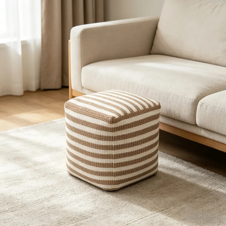Vggrvlo 16" x 16" x 16" Natural Jute Striped Pouf | Walmart (US)