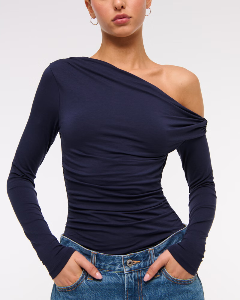 Long-Sleeve Off-The-Shoulder Draped Top | Abercrombie & Fitch (US)