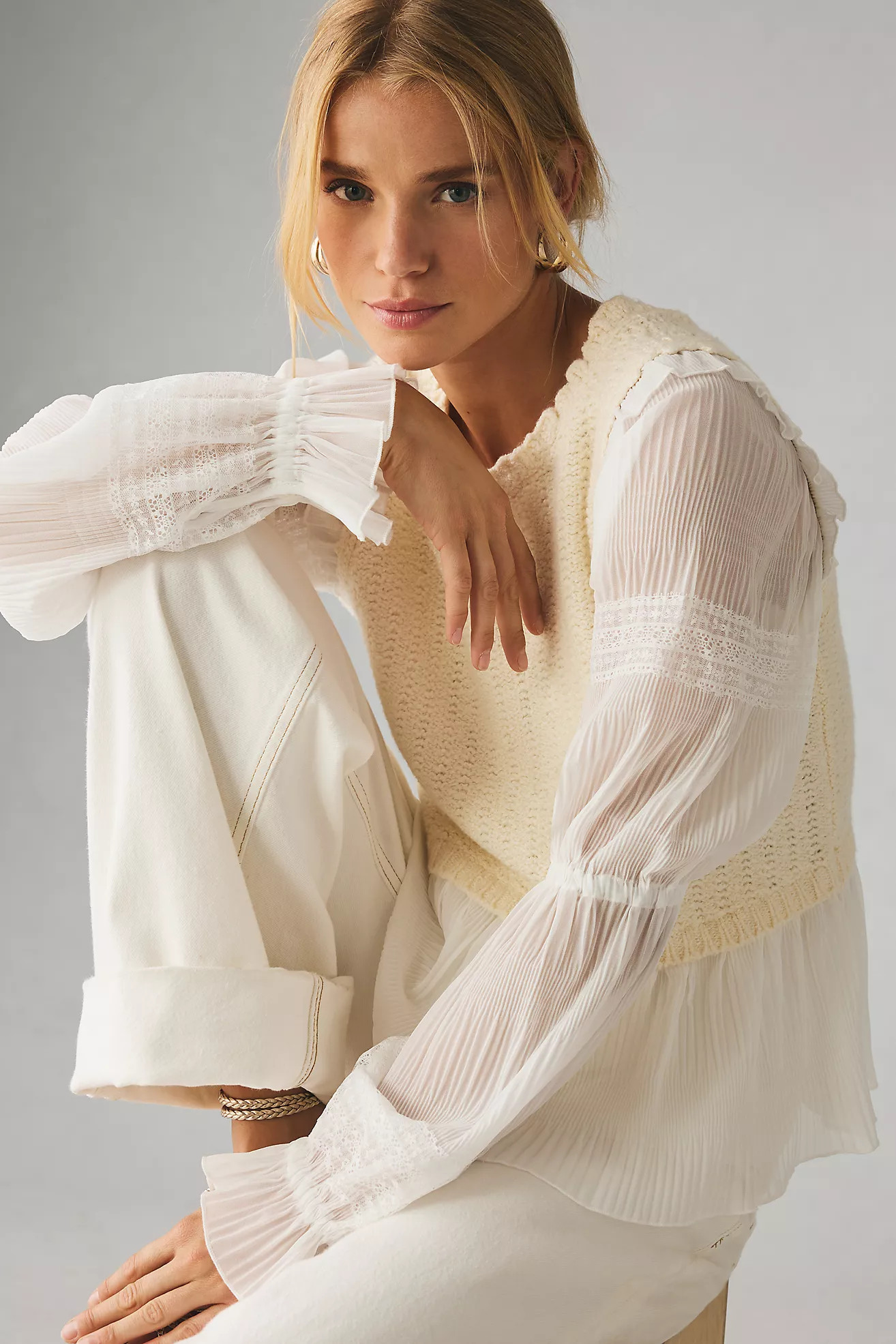 By Anthropologie Ruffle Twofer Sweater Blouse | Anthropologie (US)