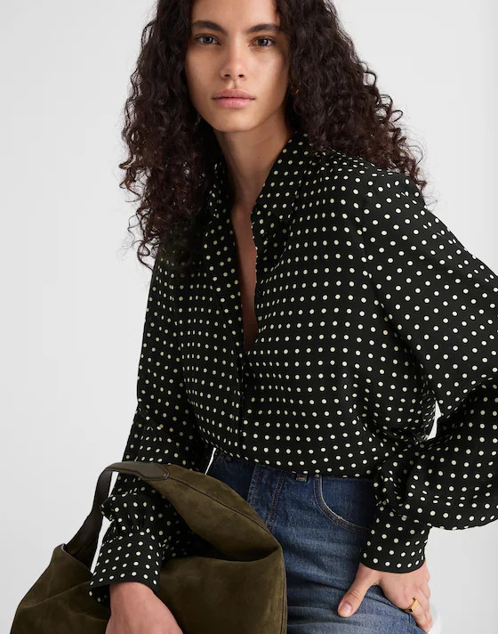 Shirred Button-Up Top in 100% Silk | Madewell