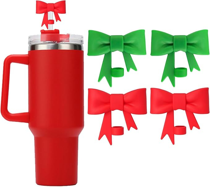 Christmas Bow Straw Covers Cap Toppers Compatible with Stanley 30&40 oz Tumbler Cups, Cute 10mm R... | Amazon (US)