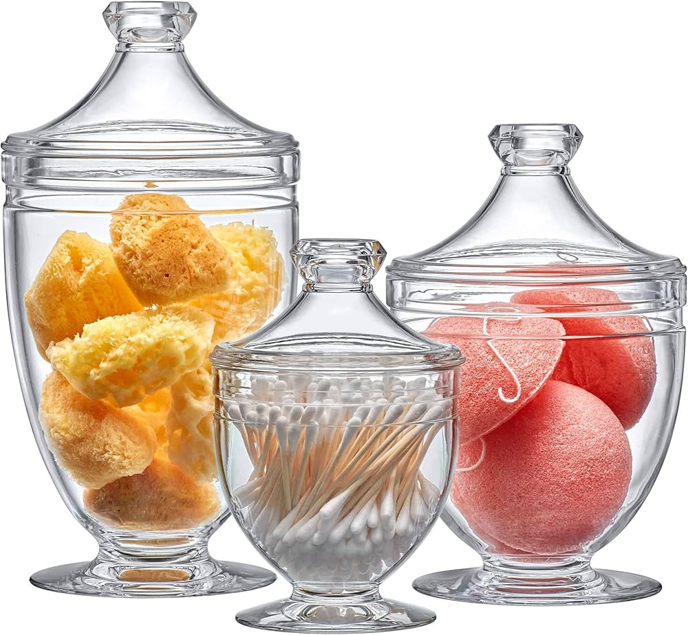 Amazing Abby - Aspire - Acrylic Bathroom Canisters (3-Piece Set), Plastic Apothecary Jars for Van... | Amazon (US)