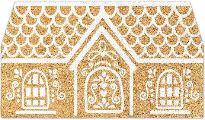 Christmas Natural Coir Doormat Cute Gingerbread House Welcome Floor Mat Non-Slip Entrance Door Ru... | Amazon (US)