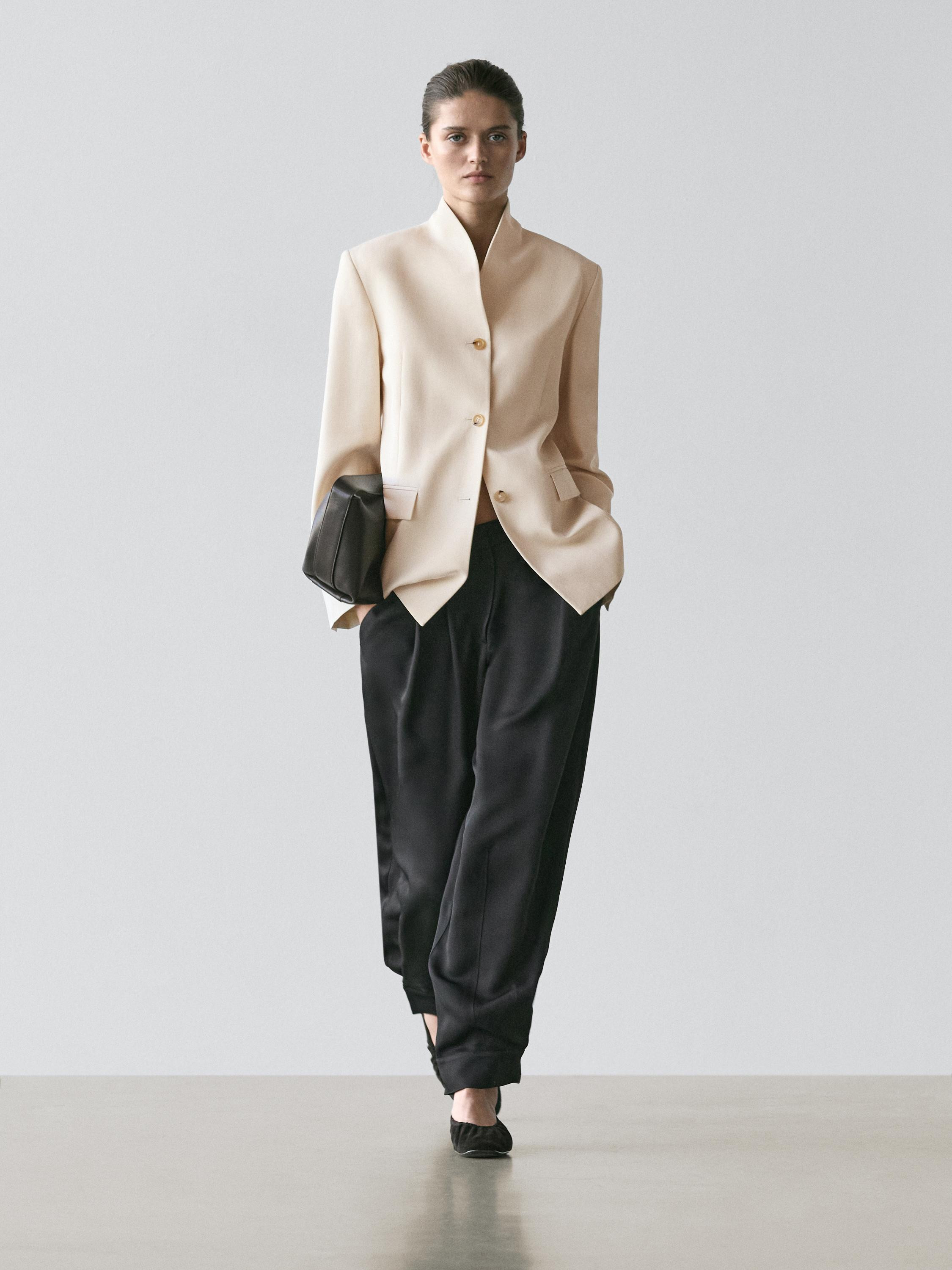 High neck satin blazer | Massimo Dutti UK