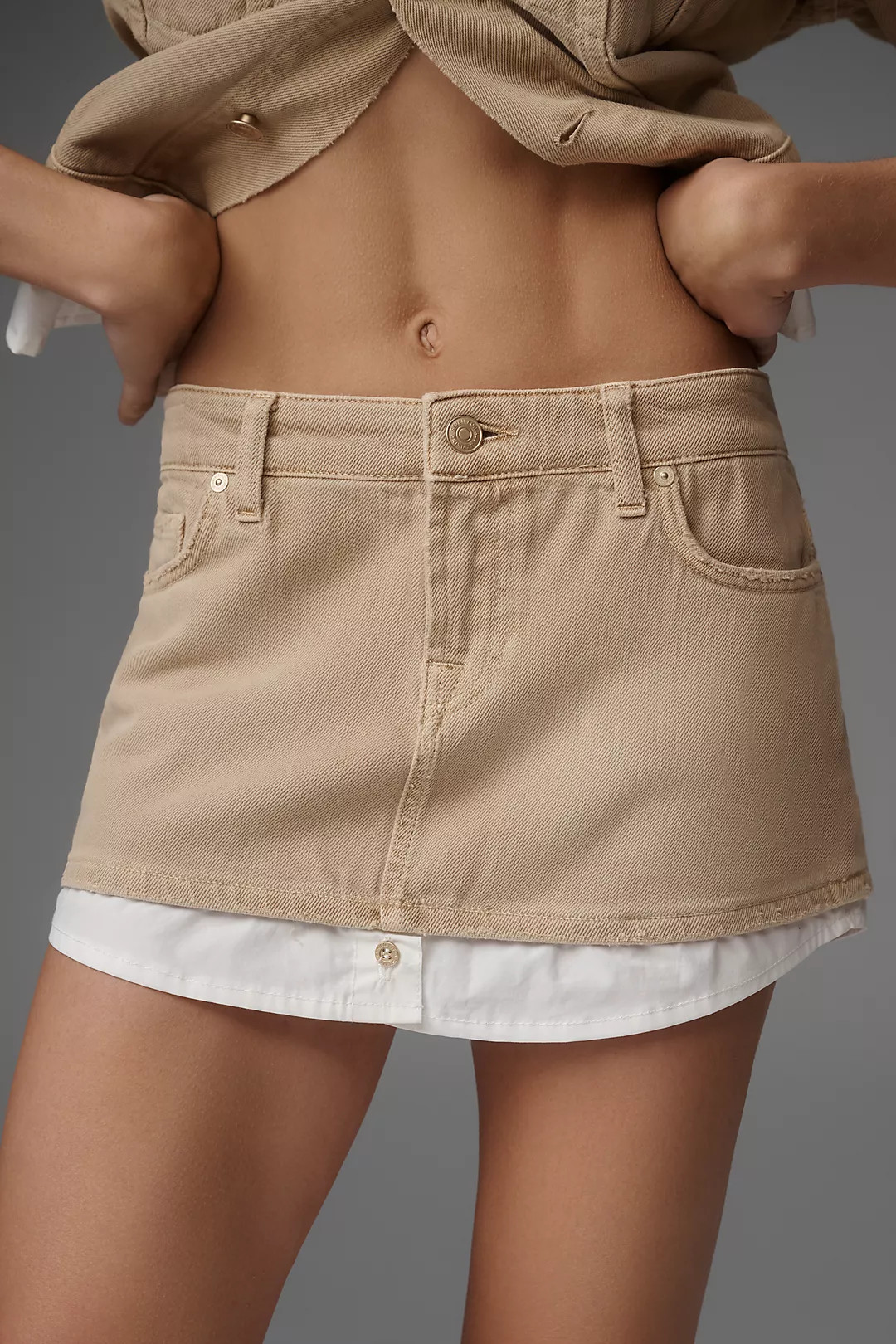 7 For All Mankind Layered Denim Mini Skirt | Anthropologie (US)