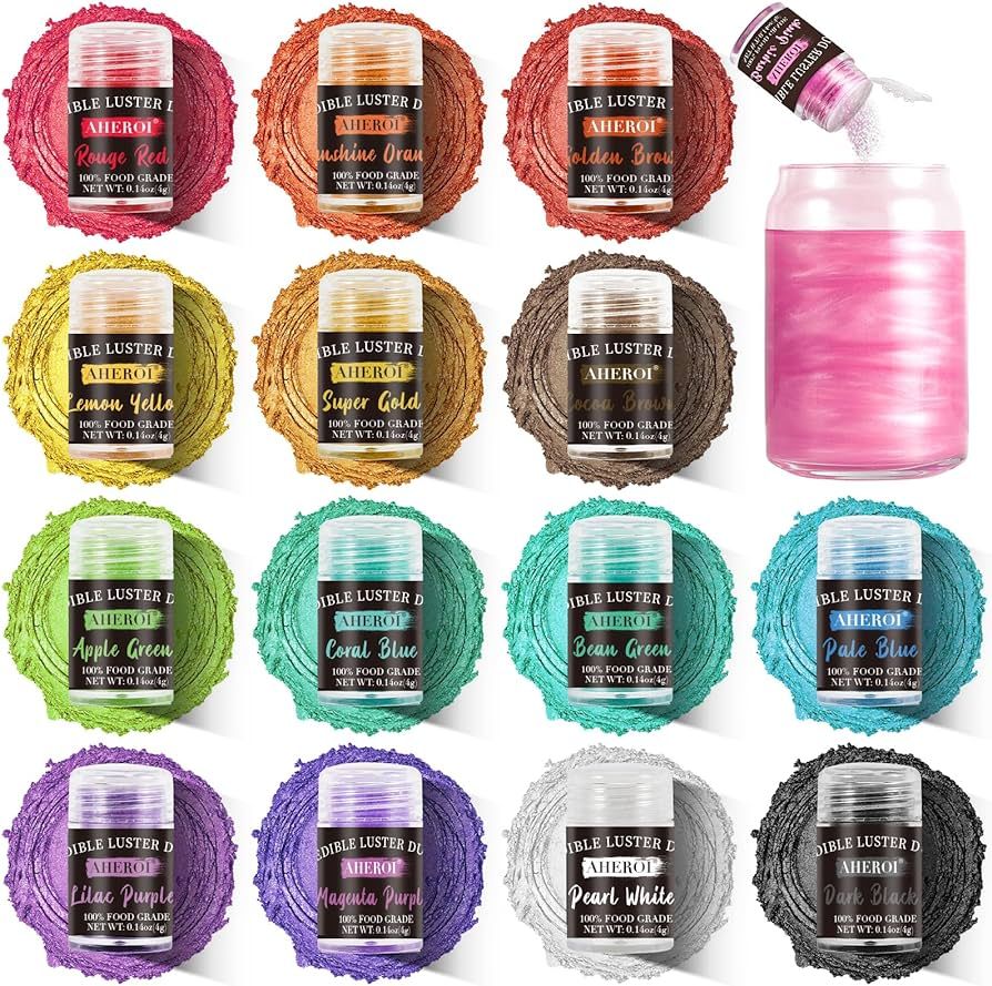 Aheroi Edible Glitter Set, 15 Colors Luster Dust Edible Set, Shimmering Glitter for Drinks Powder... | Amazon (US)