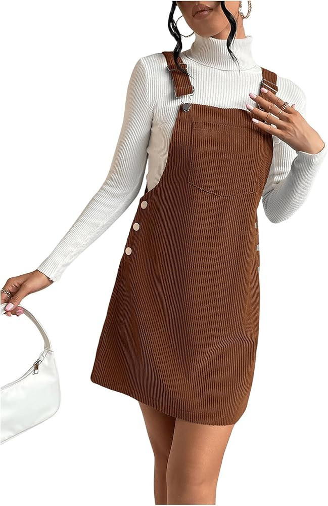 Milumia Women's Corduroy Overall Dress Button Pinafore Jumper Dresses with Pocket | Amazon (US)