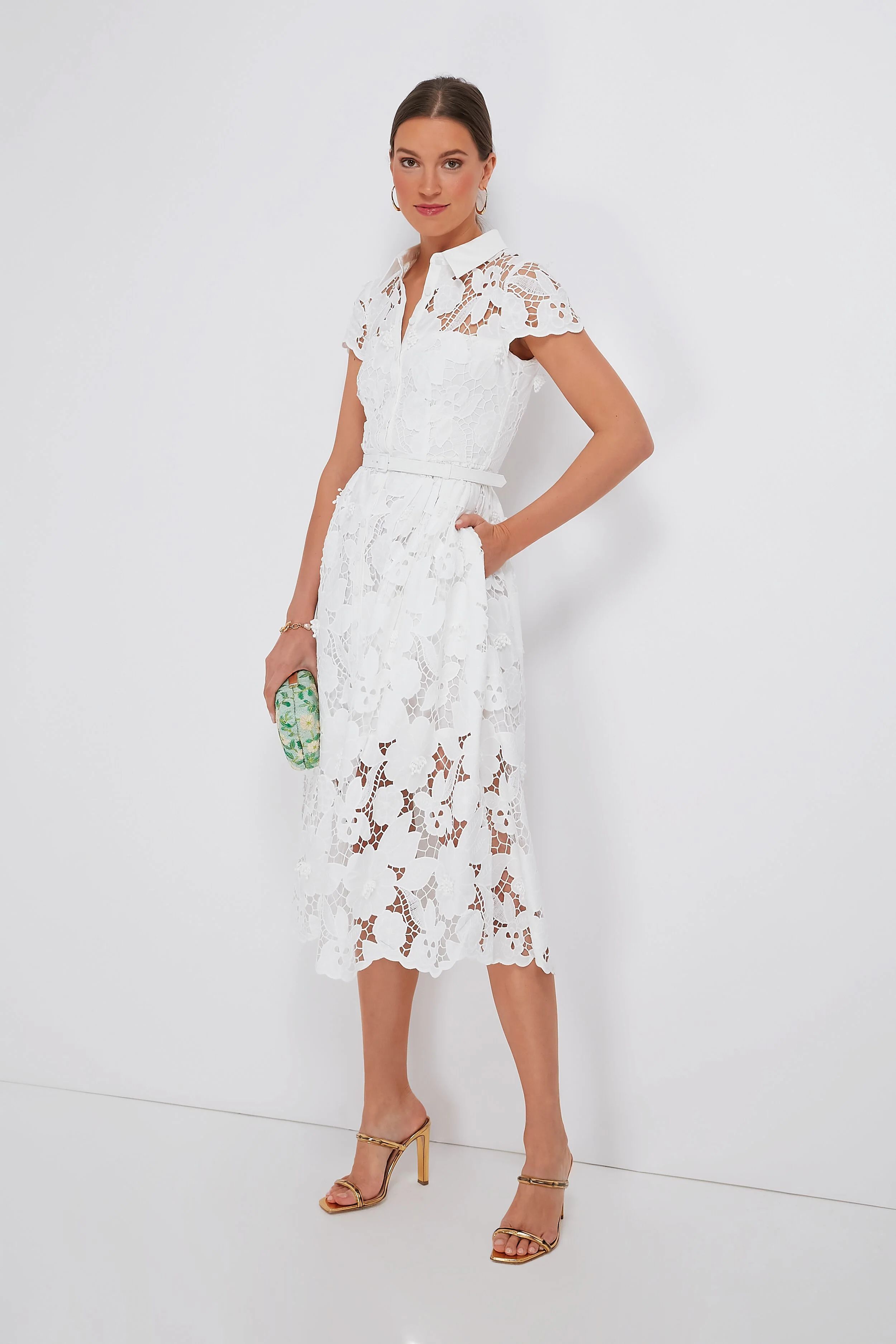 White 3D Cotton Lace Midi Dress | Tuckernuck (US)