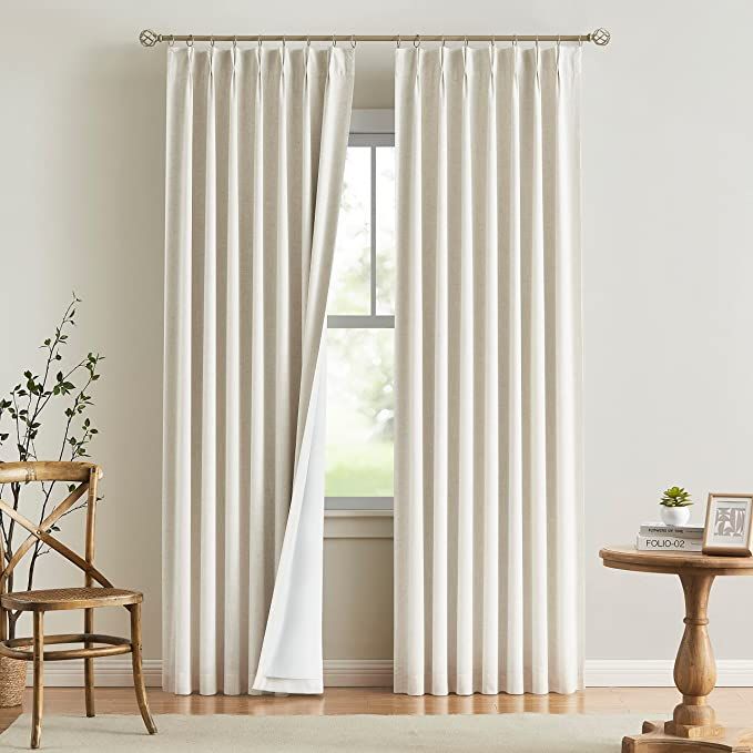 Vision Home Natural Pinch Pleated Full Blackout Curtains Linen Blended Room Darkening Window Curt... | Amazon (US)