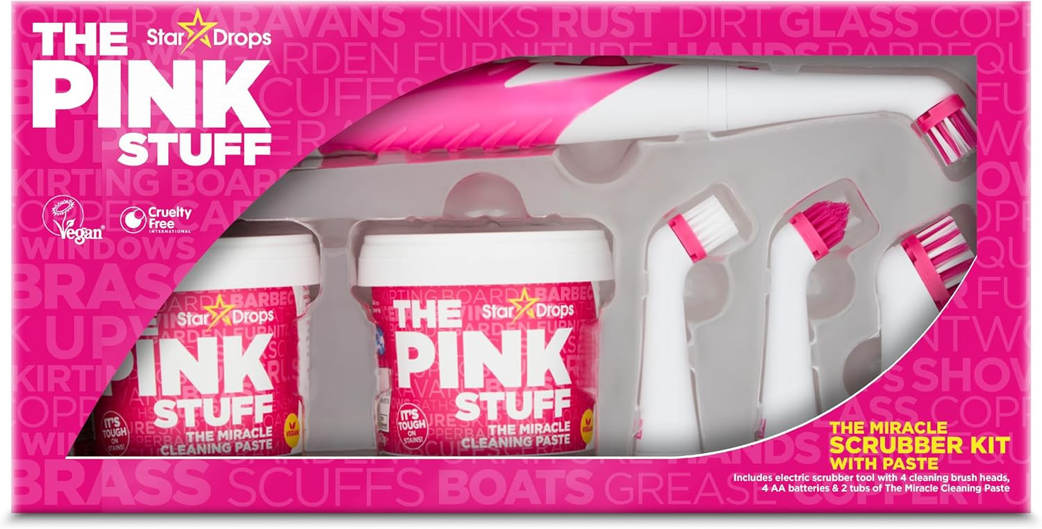 Stardrops - The Pink Stuff - The Miracle Scrubber Kit - 2 Tubs of The Miracle Cleaning Paste With Electric Scrubber Tool and 4 Cleaning Brush Heads | Amazon (US)