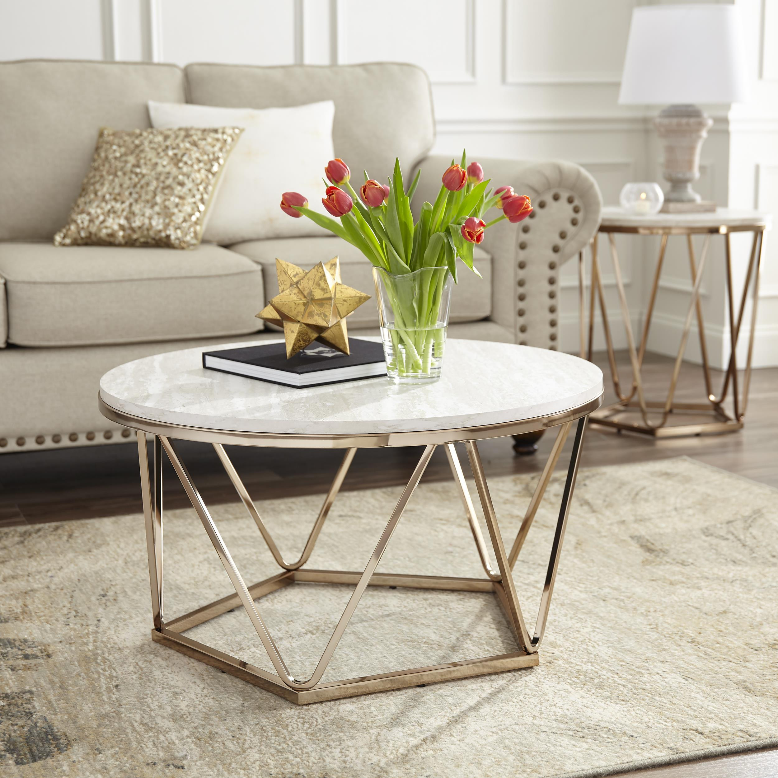 SEI Jando Faux Stone Round Coffee Table | Walmart (US)