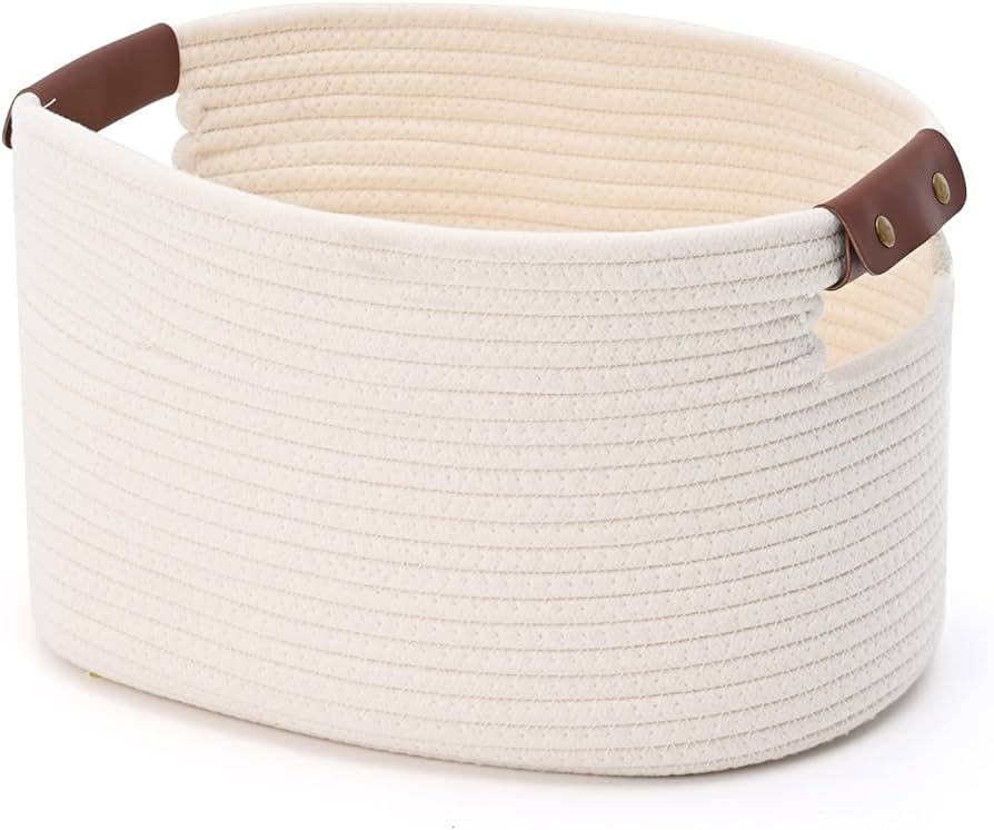 ECDYQXVU 1 Pack Cotton Rope Storage Baskets,15x10x9in,Collapsible Storage Bins, Decorative Woven ... | Amazon (US)