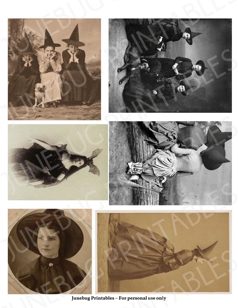 Printable Vintage Halloween Witches, Digital Collage Antique Witch Photos, Scrapbook Ephemera Cli... | Etsy (US)