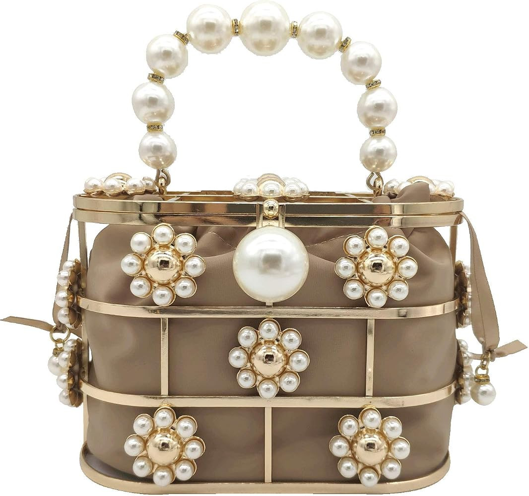 Synthetic Pearl Top-Handle Women Metal Bucket Bag Crystal Evening Purses and Clutches Formal Wedd... | Amazon (US)