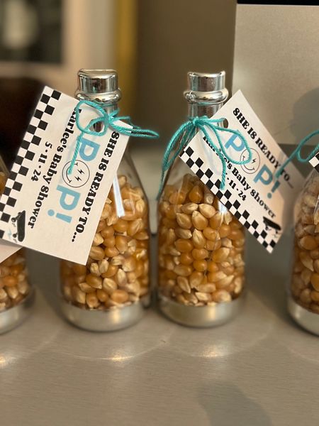 Made these popcorn kernel favors for my SIL baby shower. Found the plastic mini champagne bottles on Amazon, made the tags from an editable file on Etsy & bought bulk popcorn! 

#LTKbump #LTKparties #LTKbaby