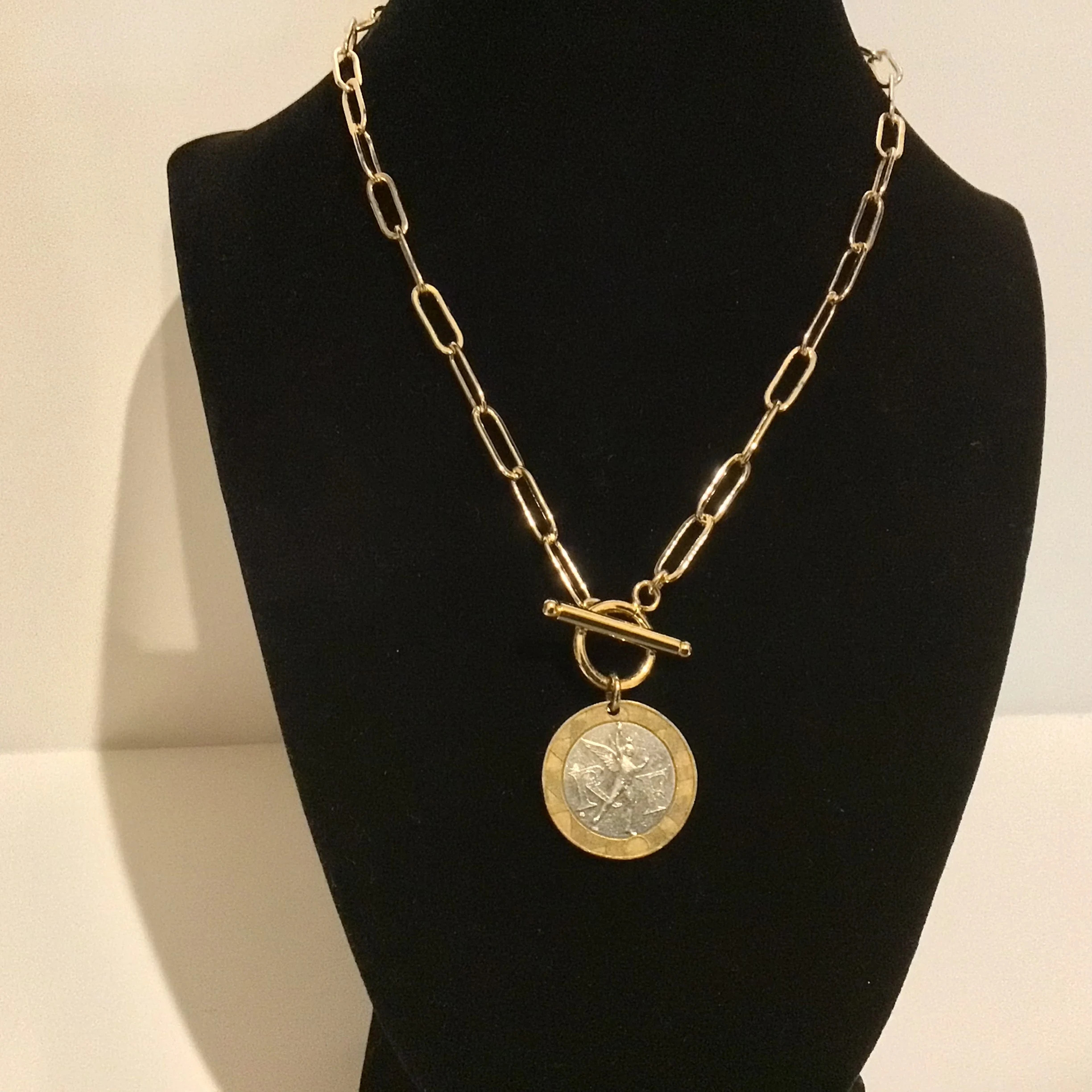French Franc Coin Necklace with 14k Gold Filled Paperclip Chain and toggle, gold coin choker | Etsy (Global)