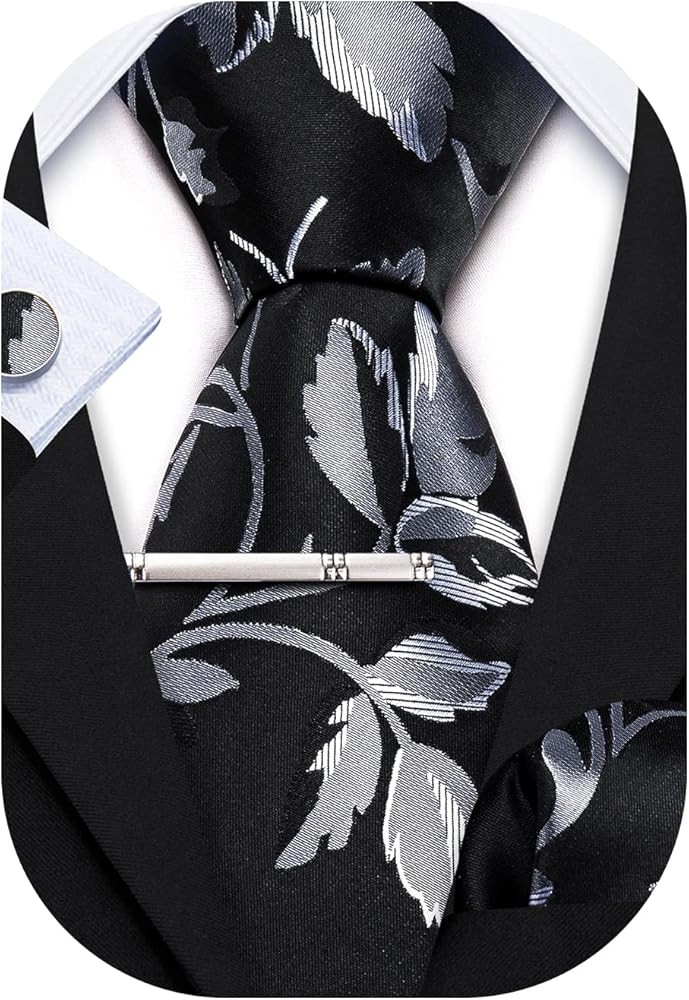Barry.Wang Mens Ties 8cm Silk Paisley Floral Pocket Square Cufflinks Tie Clip for Wedding Busines... | Amazon (UK)