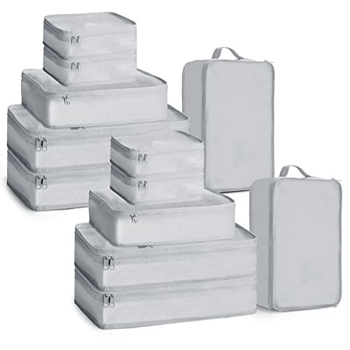 2 Packs 6 Set Travel Packing Cubes Luggage Organizer Set Lightweight Suitcase Organizer Bags with Shoe Bag Travel Packing Organizers for Clothes Cosmetic Toiletries Travel Accessories (Gray) | Amazon (US)