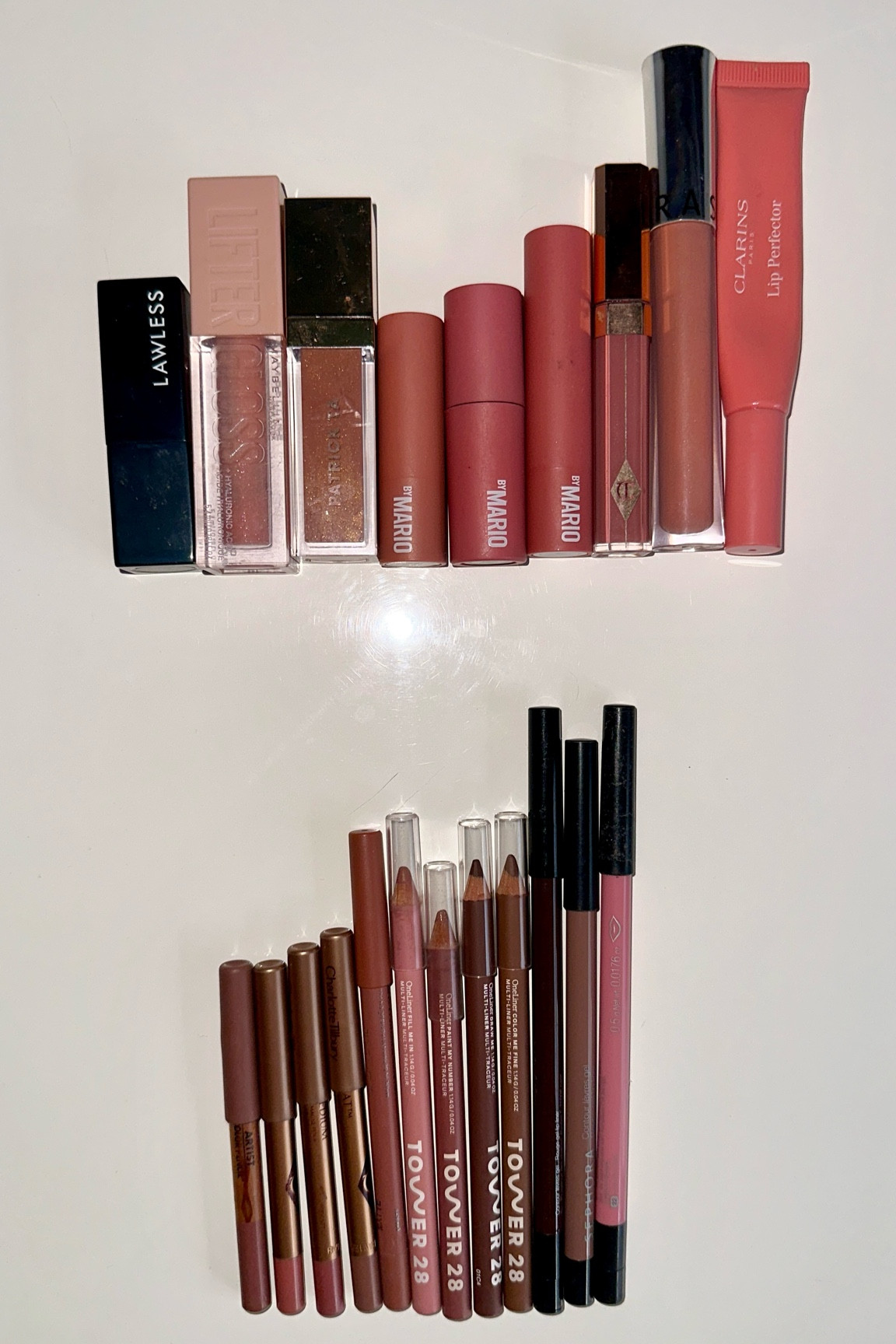 FAVORITE NUDES (L - R)
Favorites*

LIPSTICK & GLOSS 
• LAWLESS (Annie)
• MAYBELLINE LIFTER GLOSS (Reef & Opal*)
• PATRICK TA (Superficial*)
• MAKEUP BY MARIO (Bare Glow, Soft Blush, Rose Glow*)
• CHARLOTTE TILBURY (Pillow Talk)
• SEPHORA COLLECTION (04 Perfect Nude*)
• CLARINS LIP PERFECTOR (05*)

LIP PENCILS
• MAKEUP FOREVER Artist Pencil (Anywhere Caffeine)
• CHARLOTTE TILBURY*
(Pillow Talk Light & Medium, Iconic Nude)
• ABOUT FACE (Cradled)
• TOWER 28 (Fill Me In, Paint My Number*, Draw Me, Color Me Fine)
• SEPHORA COLLECTION (17 Molasses, 29 Dressed To The ‘90s, 22 Mid Day Rose)
