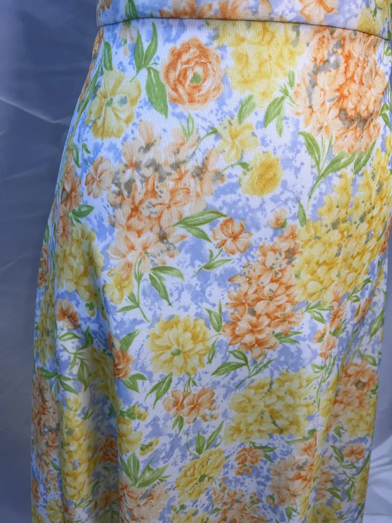 Vintage Yellow and Orange Floral Midi Length Skirt - M - Etsy | Etsy (Global)