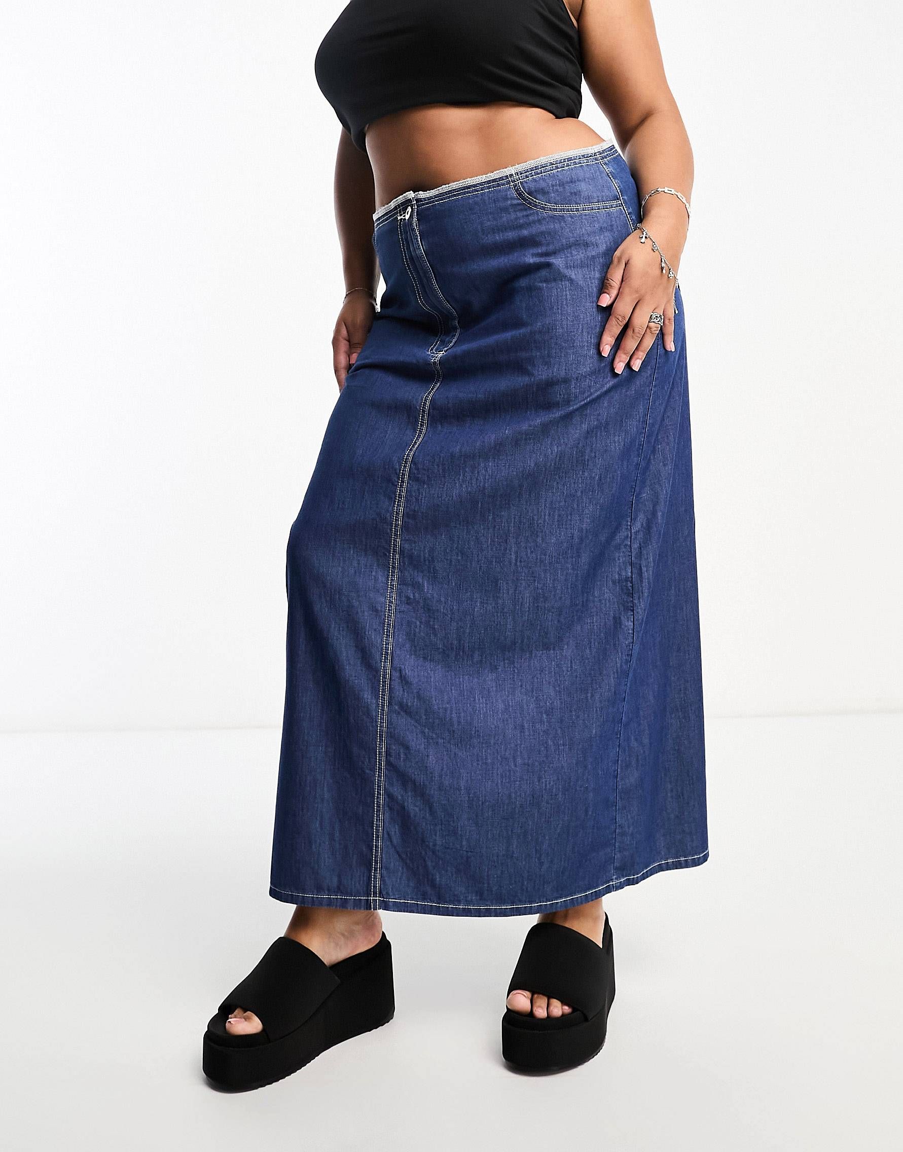 COLLUSION Plus maxi denim skirt in blue | ASOS (Global)