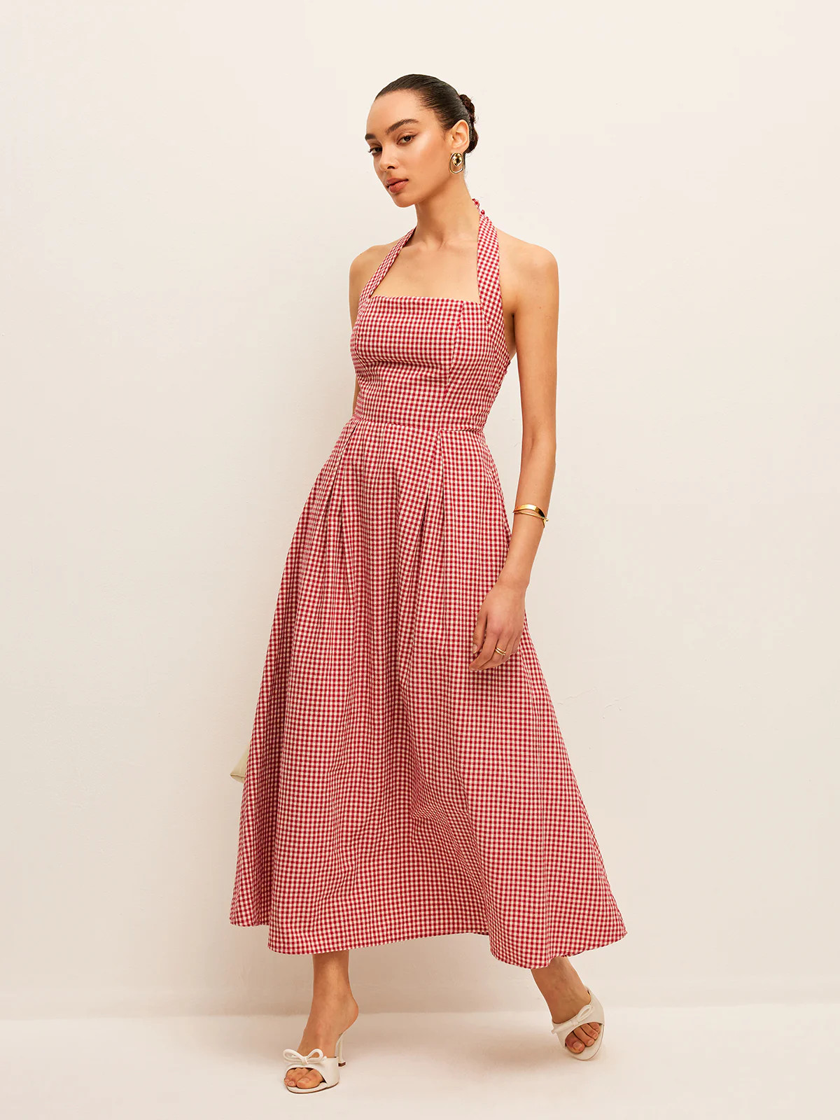 Cotton & Linen Plaid Halter Dress | Commense