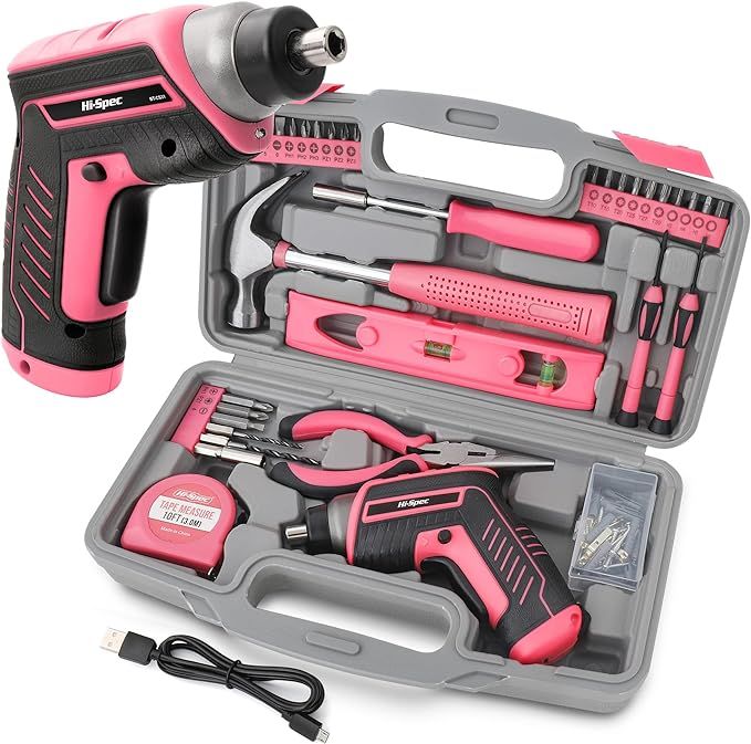 Hi-Spec 35pc Pink tool kit with 3.6V USB Electric Screwdriver and drill set. Complete women tool ... | Amazon (US)