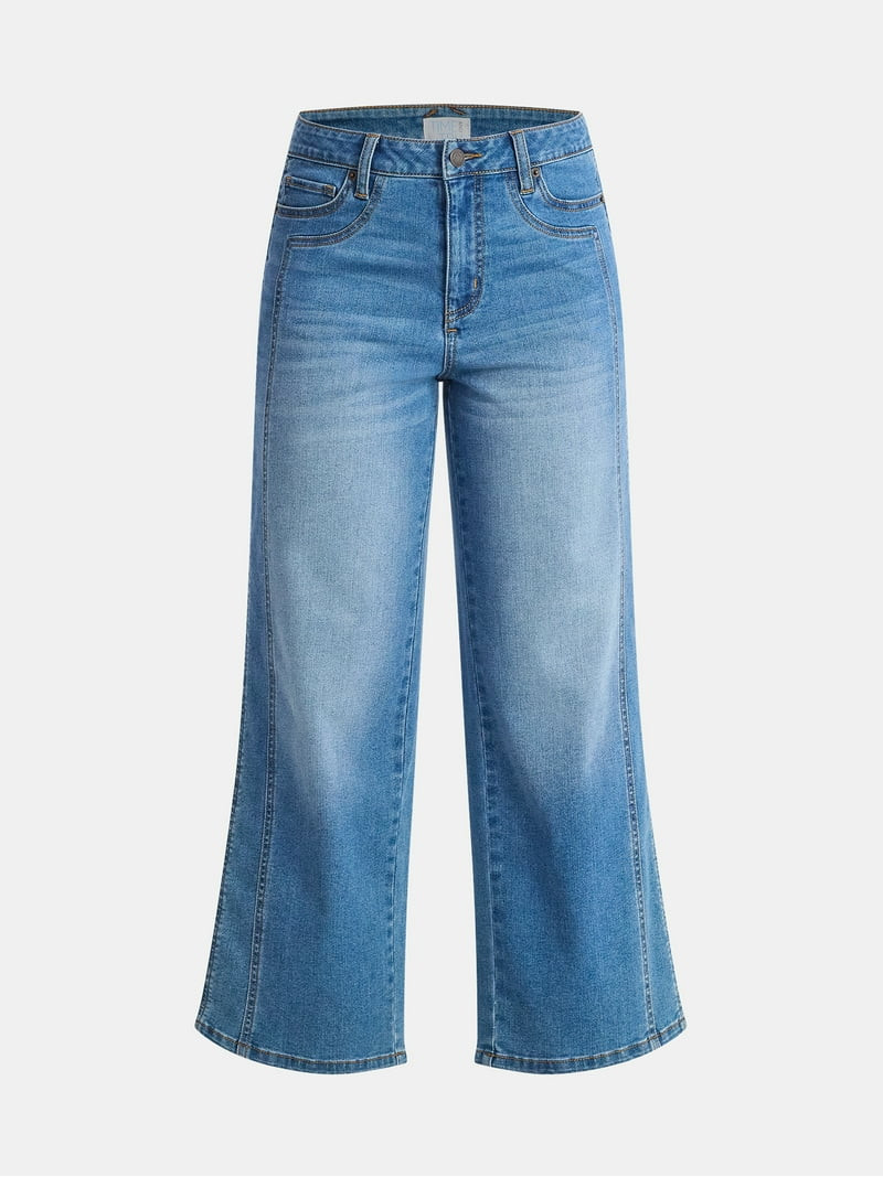 Time and Tru Women's High Rise Straight Jeans with Side Seam Details, 27" Inseam, Sizes 0-20 | Walmart (US)