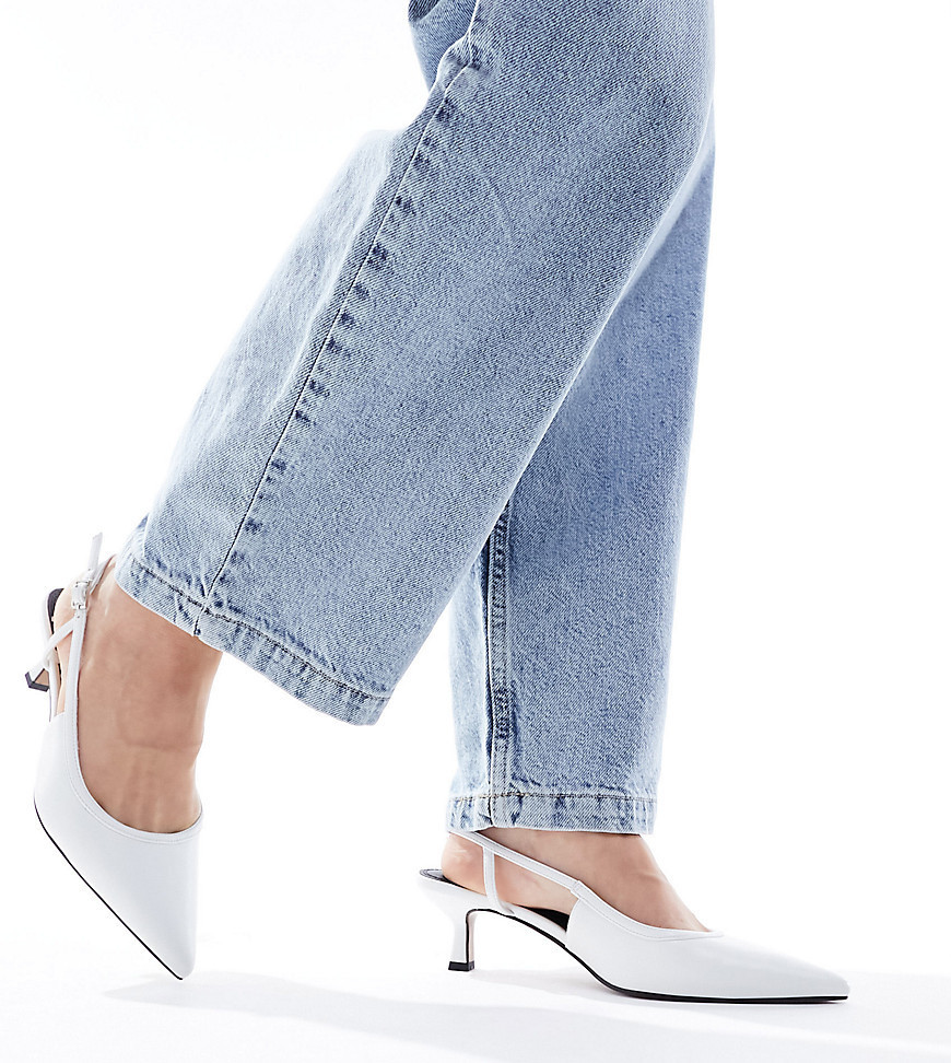 ASOS DESIGN Wide Fit Strut slingback kitten heeled shoes in white | ASOS (Global)