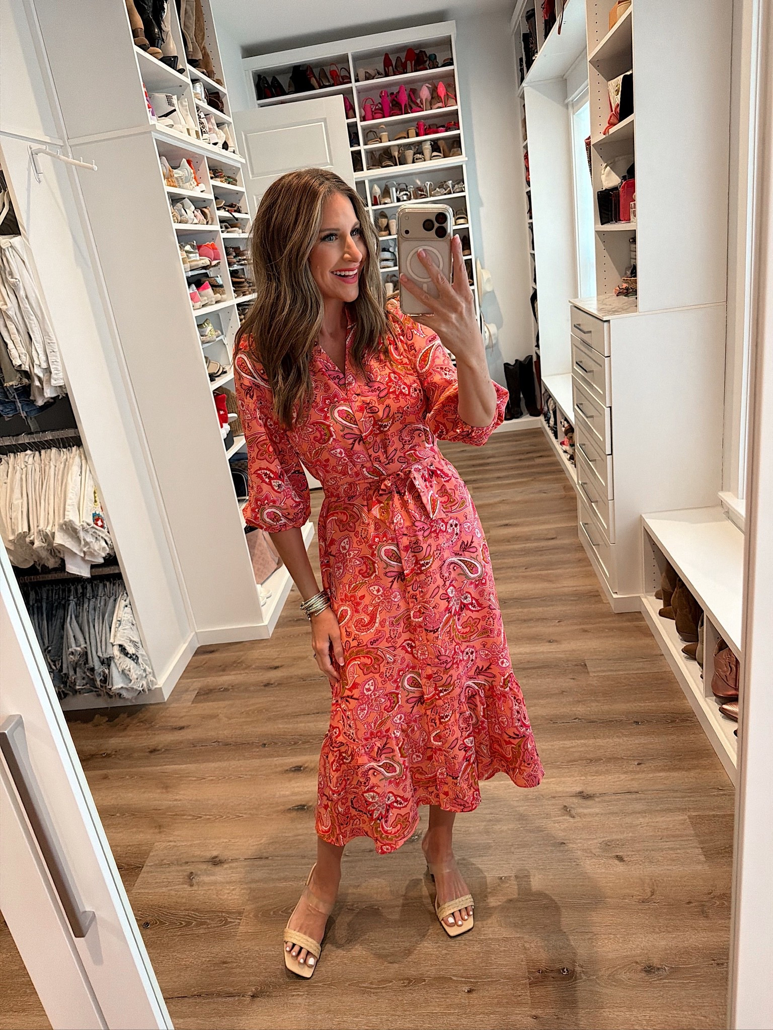 In a small dress, wedges and accessories-fits tts.

#LTKootd #LTKgrwm #LTKSeasonal