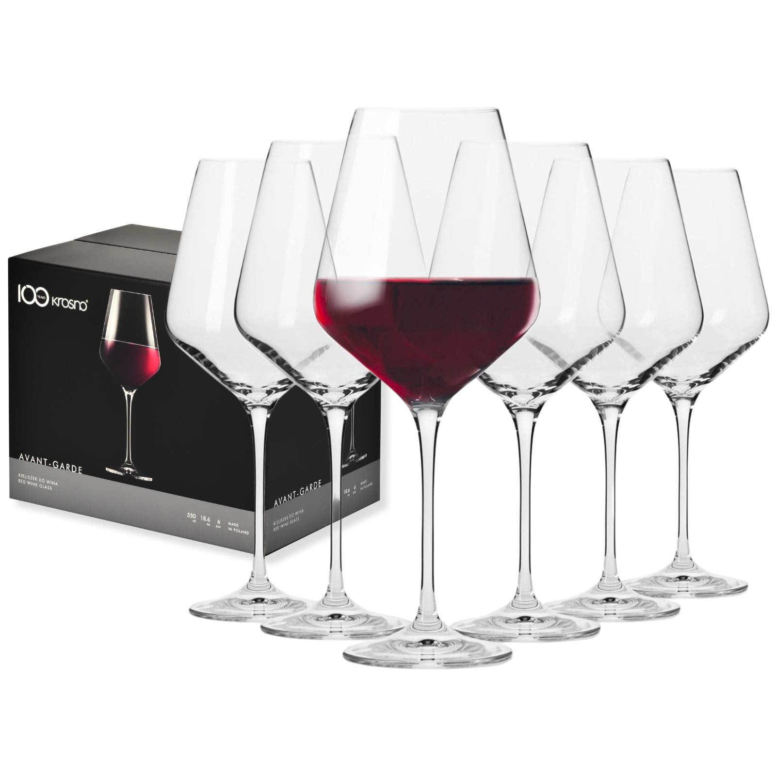 Krosno Large Red White Wine Glasses Set of 6 | 490 ML | Avant-Garde Collection | Big Crystal Wine... | Amazon (UK)