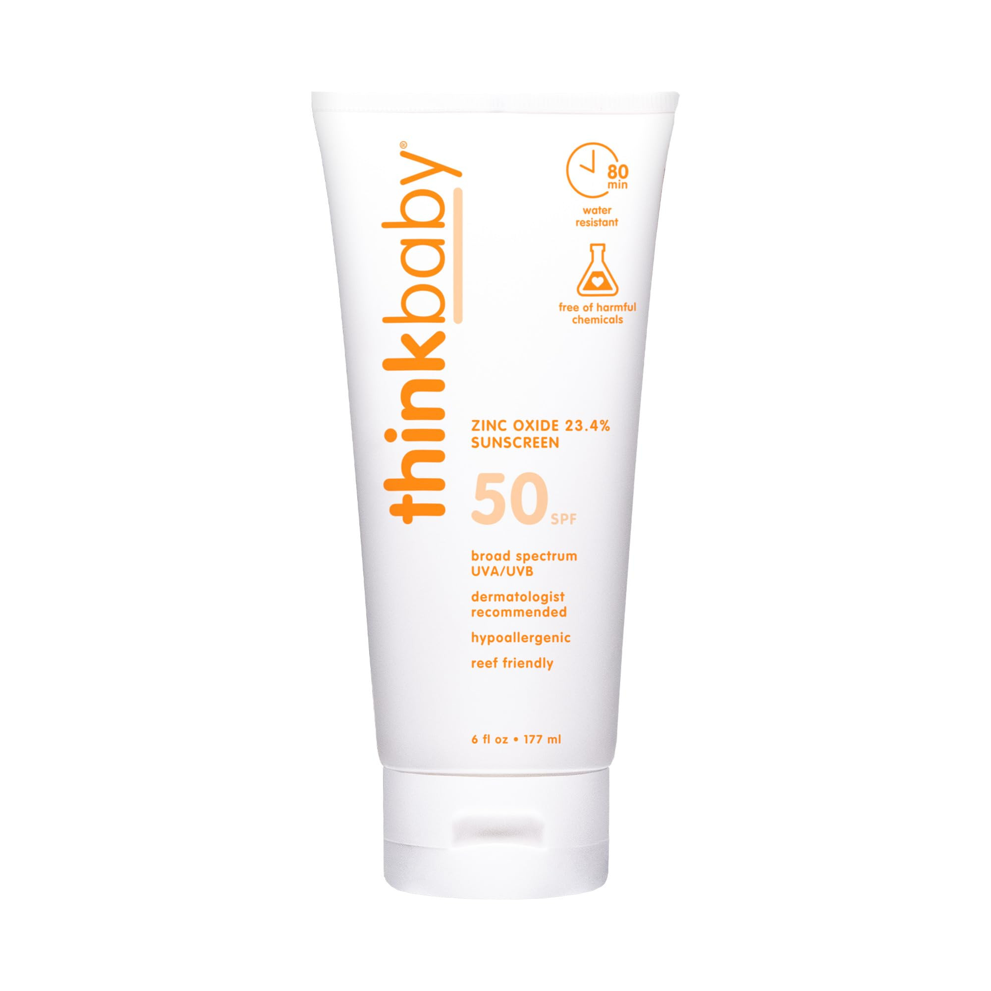 Thinkbaby SPF 50+ Baby Sunscreen, 6 Oz. – Safe, Natural Mineral Sun Cream for Babies - Water Re... | Amazon (US)