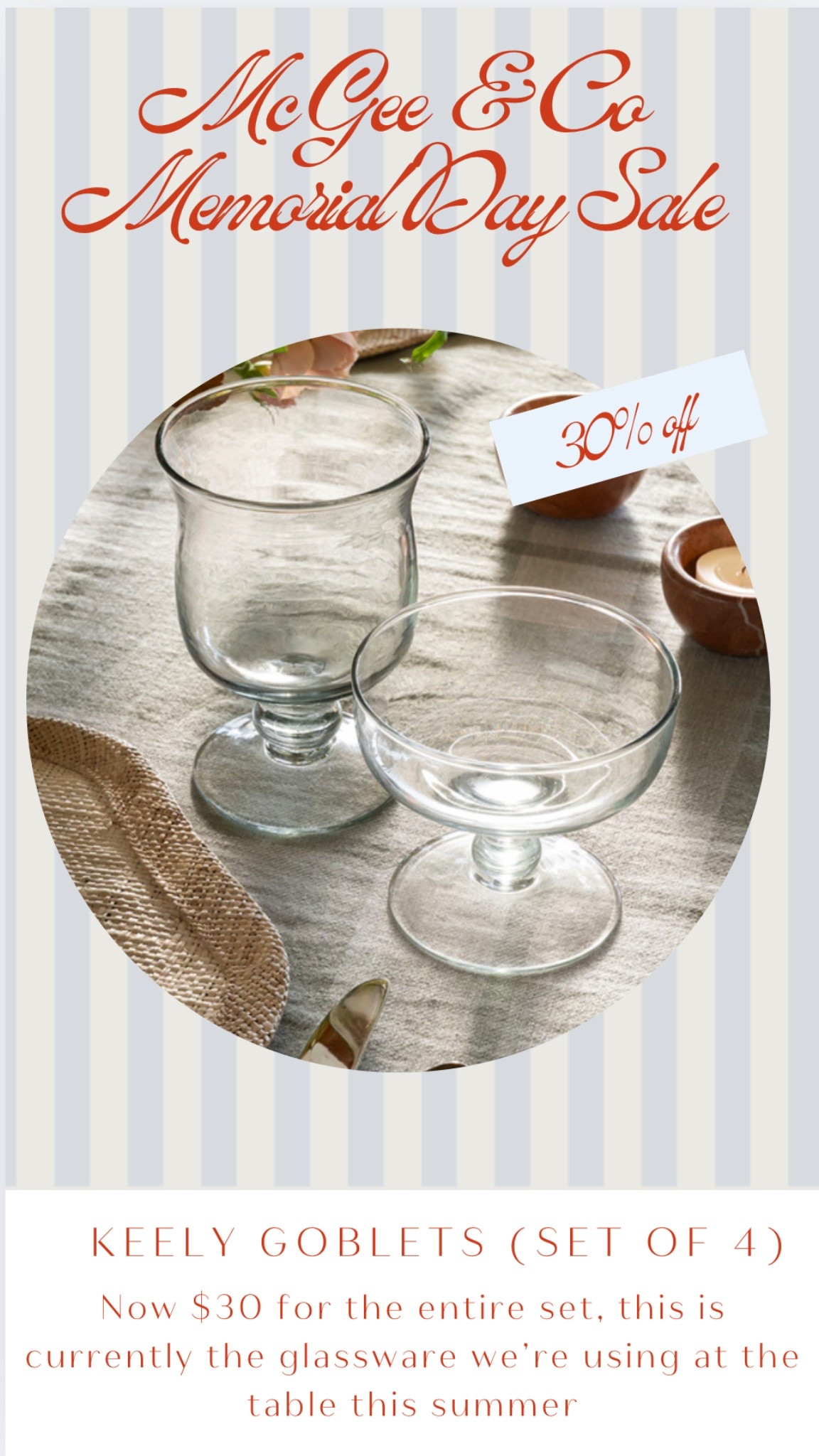 McGee & Co Memorial Day Sale is now live and ready! These are my favorite water goblets and they are 30% off! Summer tablescape, water glasses, kitchen necessities, summer dishes, summer hosting, tablescape 

#LTKHome #LTKFindsUnder100 #LTKFindsUnder50