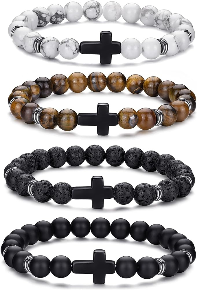RANKEEF Tiger Eye Bracelet For Men 8MM Natural Stone Stretch Adjustable Black Crystal Beaded Brac... | Amazon (US)