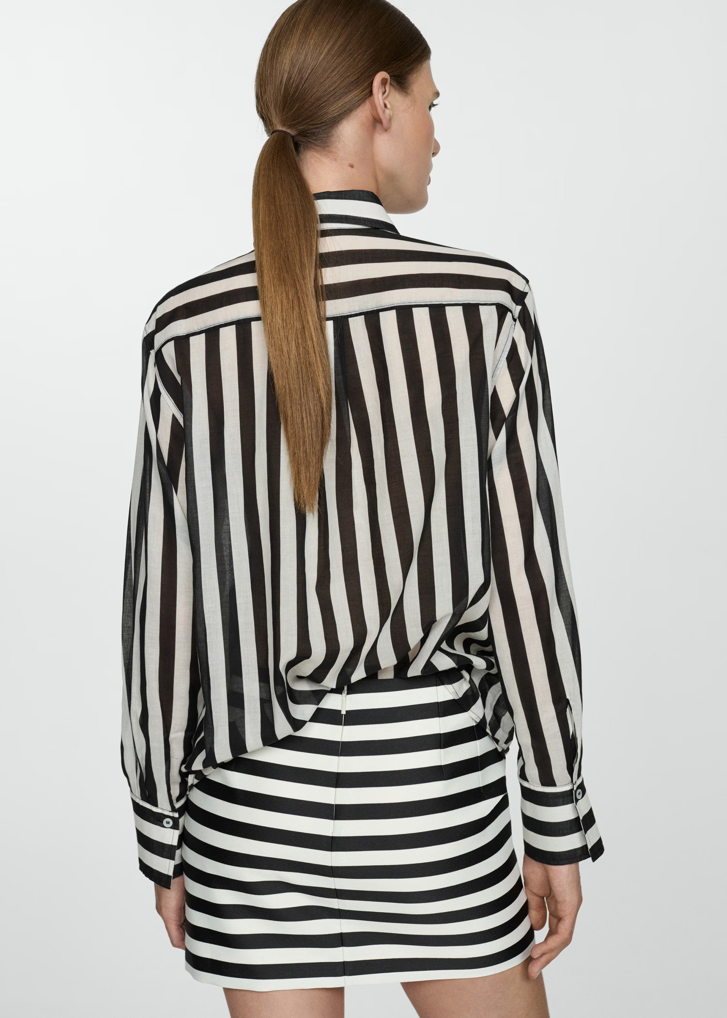 100% semi-transparent striped cotton shirt - Woman | MANGO USA | MANGO (US)