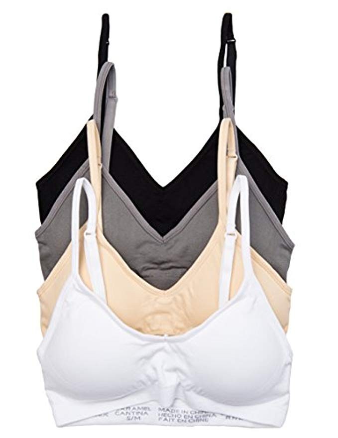 Caramel Cantina 4 Pack V Neck Padded Bralette Adjustable Straps | Amazon (US)