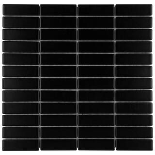 Merola Tile Metro Brick Stacked Matte Black 11-1/2 in. x 11-3/4 in. Porcelain Mosaic Tile (9.59 s... | The Home Depot
