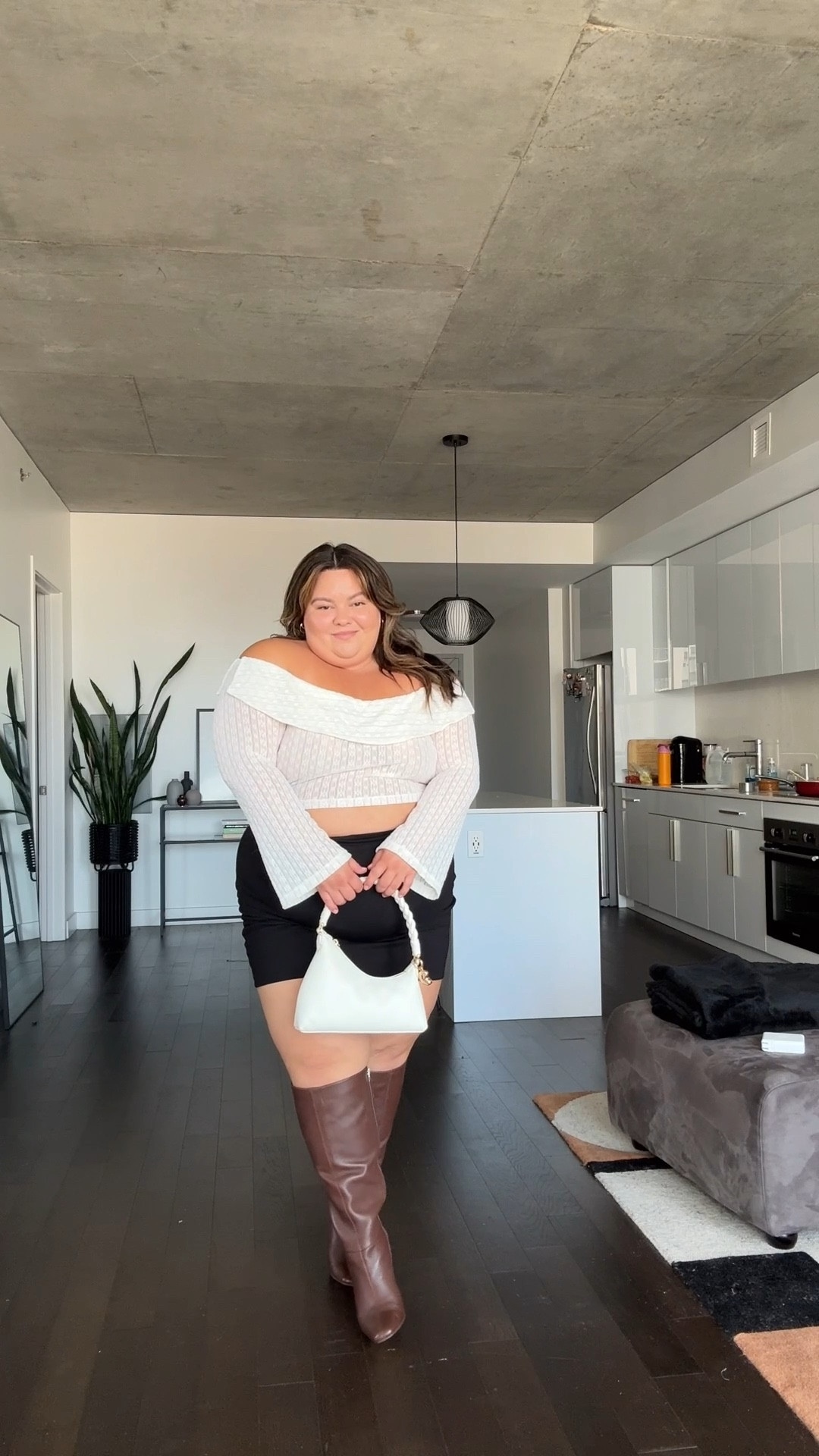 Plus size summer to fall outfit 
〰️ off the shoulder lace top - What Lo Wants - size 2X 
〰️ Plus size black skort - Klassy Network - size 3X 
〰️ Extra Wide Calf Boots - Dolce Vita - size 9 
〰️ Purse - Aupen (can’t link here) 
〰️ Black crop top - Tala - size 2X
〰️ Black mini biker shorts - Second Left - size XXL

#LTKShoeCrush #LTKMidsize #LTKPlusSize