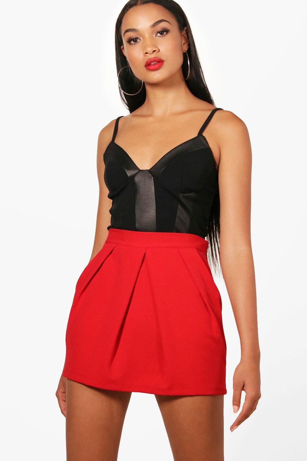 Eve Crepe Pleat & Pocket Mini Skirt | Boohoo.com (US & CA)