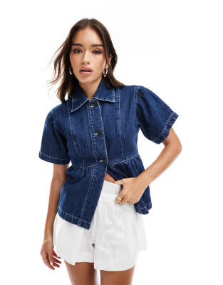 ASOS DESIGN denim short sleeve jacket in indigo | ASOS (Global)