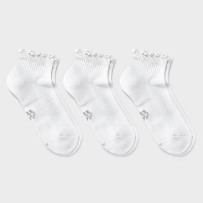 Women's Cushioned Ruffle 3pk Ankle Socks - All In Motion™ White 4-10: Arch Support, Knit Midweight | Target