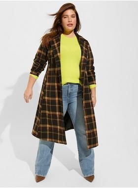 Melton Plaid Tie Front Coat | Torrid (US & Canada)