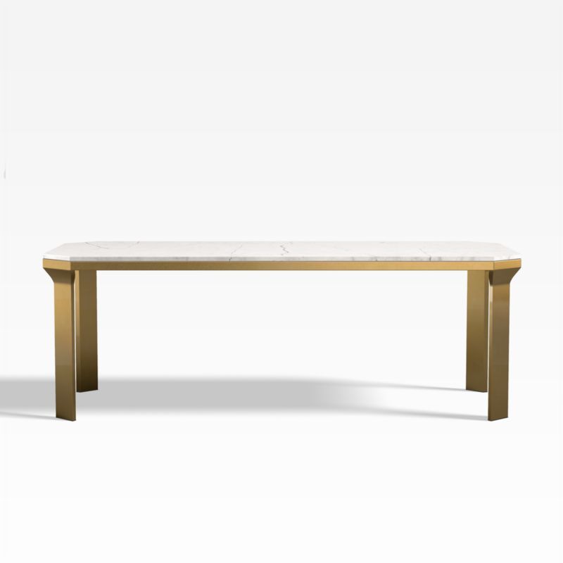 Catalyst 83" White Marble Dining Table with Brass Base | Crate and Barrel | Crate & Barrel